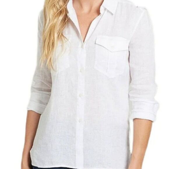 UNTUCKit Tops - NWT UNTUCKit VITORIA 100% LINEN RELAXED FIT WHITE BUTTON FRONT SHIRT SIZE 18